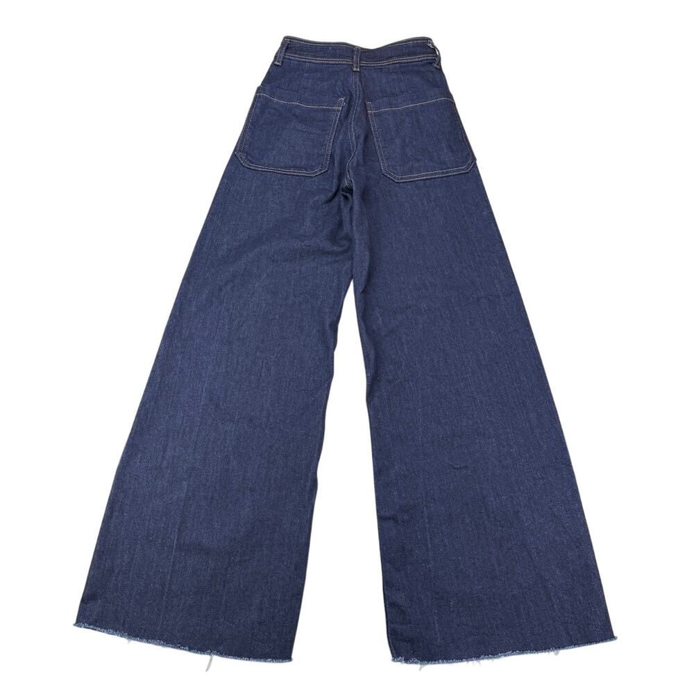 ZARA Wide Leg Patch Pocket High Rise Jeans Size 0 Raw Hem Blue - Picture 4 of 5